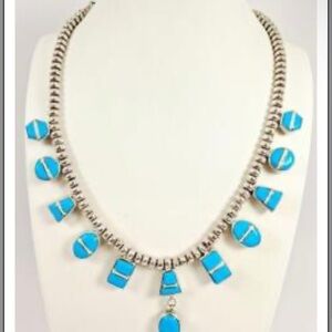 christin Wolf signed reversible sterling turquoise onyx inlay necklace 59.89 g